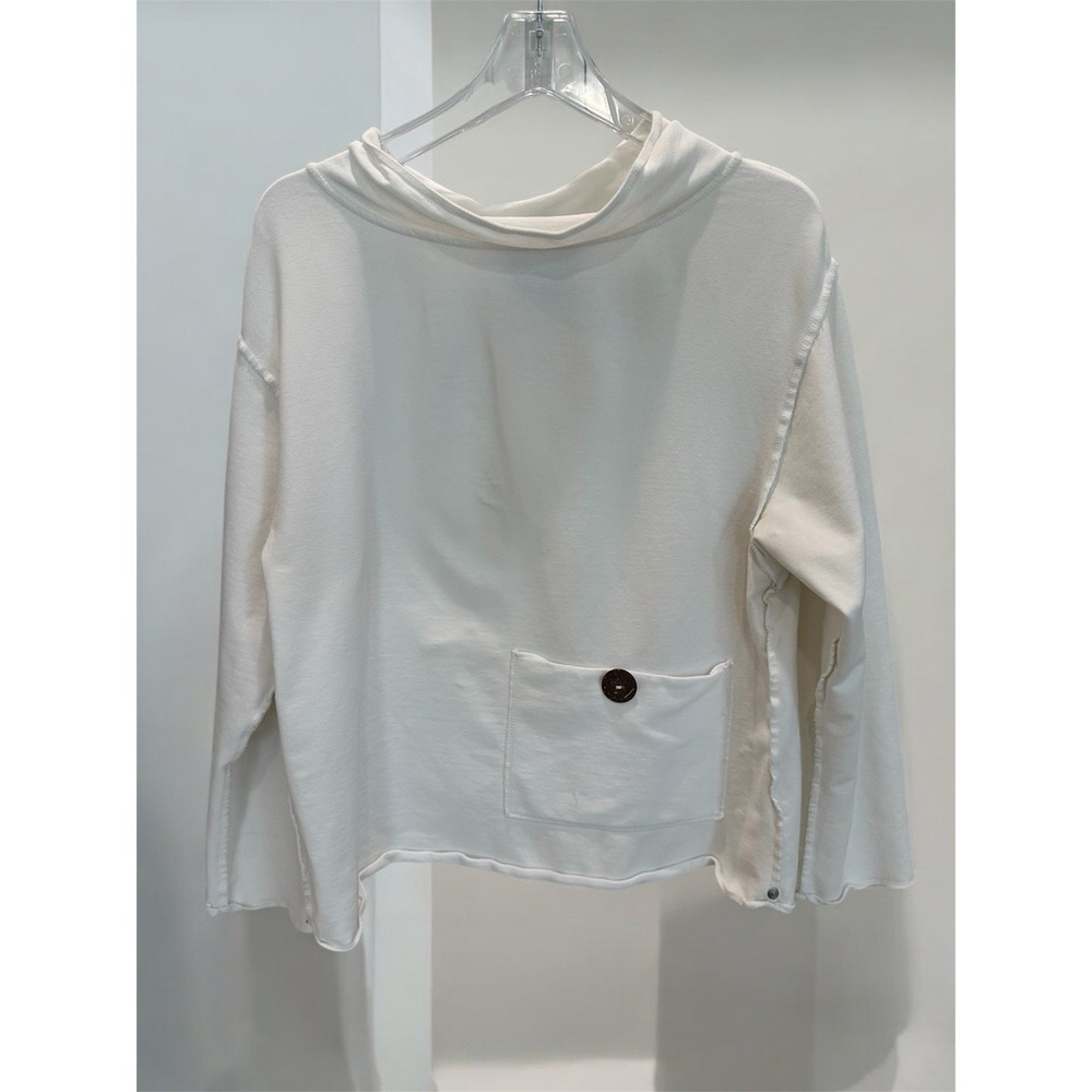 Neon Buddha Sz S Winter White 3/4 Sleeve Pullover Sweatshirt Pockets Lagenlook